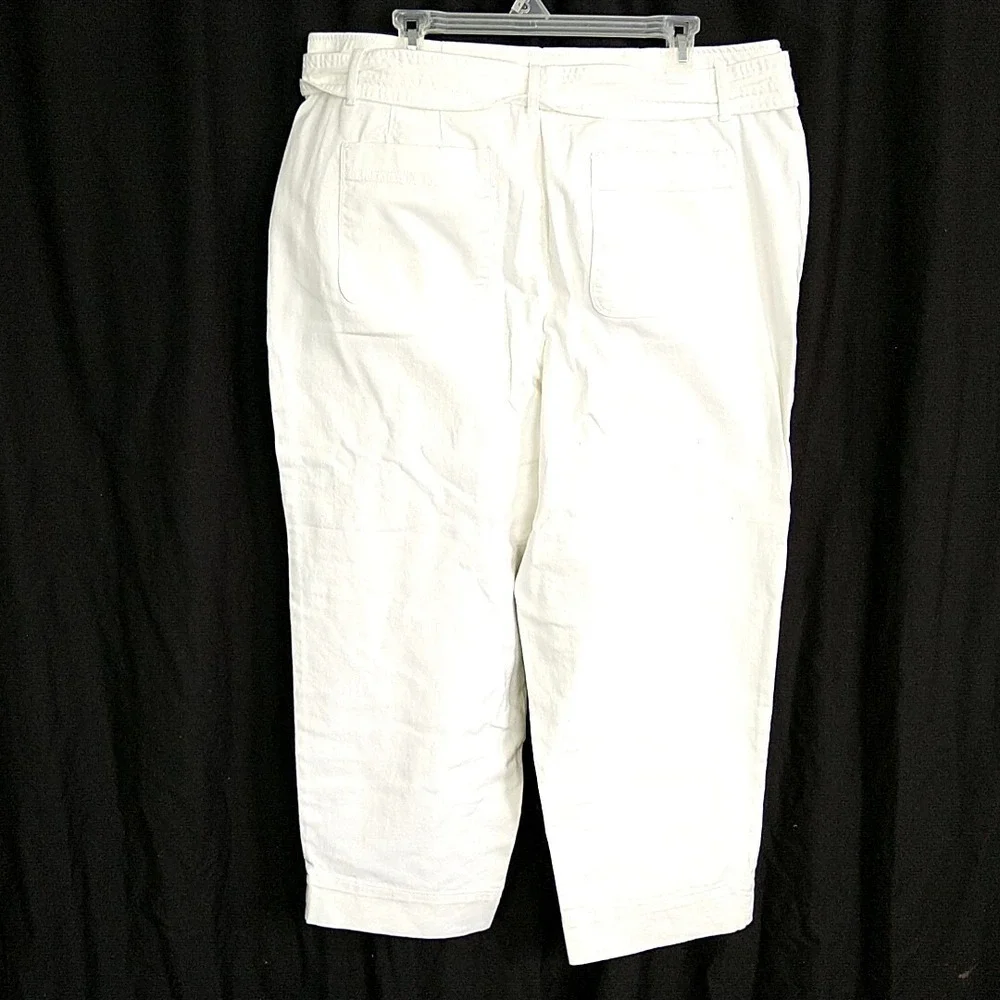 Loft Plus Cropped Pants Womens 16 White Tie Waist High Rise Straight Leg New